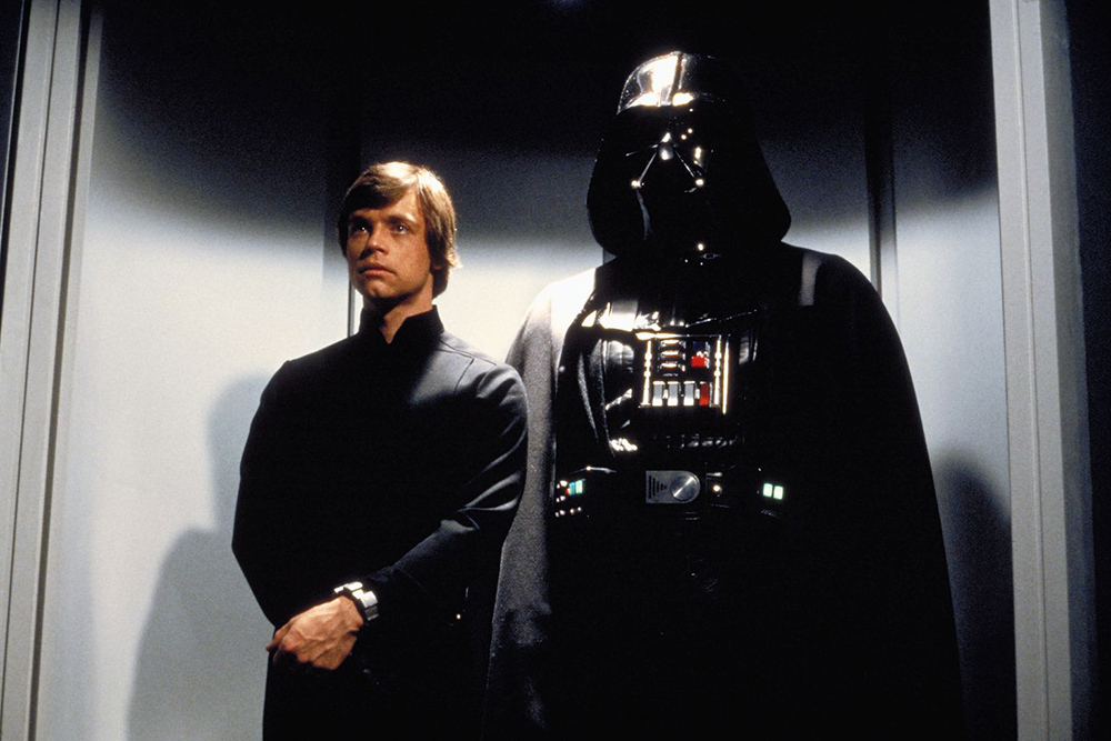 Darth Vader brings Luke Skywalker (Mark Hamill) to the Emperor's throne room on the Death Star in RETURN OF THE JEDI. © Lucasfilm Ltd. & TM. All Rights Reserved.