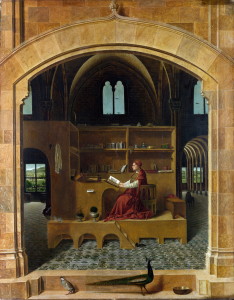 Full title: Saint Jerome in his Study Artist: Antonello da Messina Date made: about 1475 Source: http://www.nationalgalleryimages.co.uk/ Contact: picture.library@nationalgallery.co.uk Copyright © The National Gallery, London