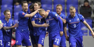 Iceland's players celebrate after scoring a goal during the Euro 2016 qualifying football match between Kazakhstan and Iceland in Astana on March 28, 2015. AFP PHOTO / STANISLAV FILIPPOV (Photo credit should read STANISLAV FILIPPOV/AFP/Getty Images)